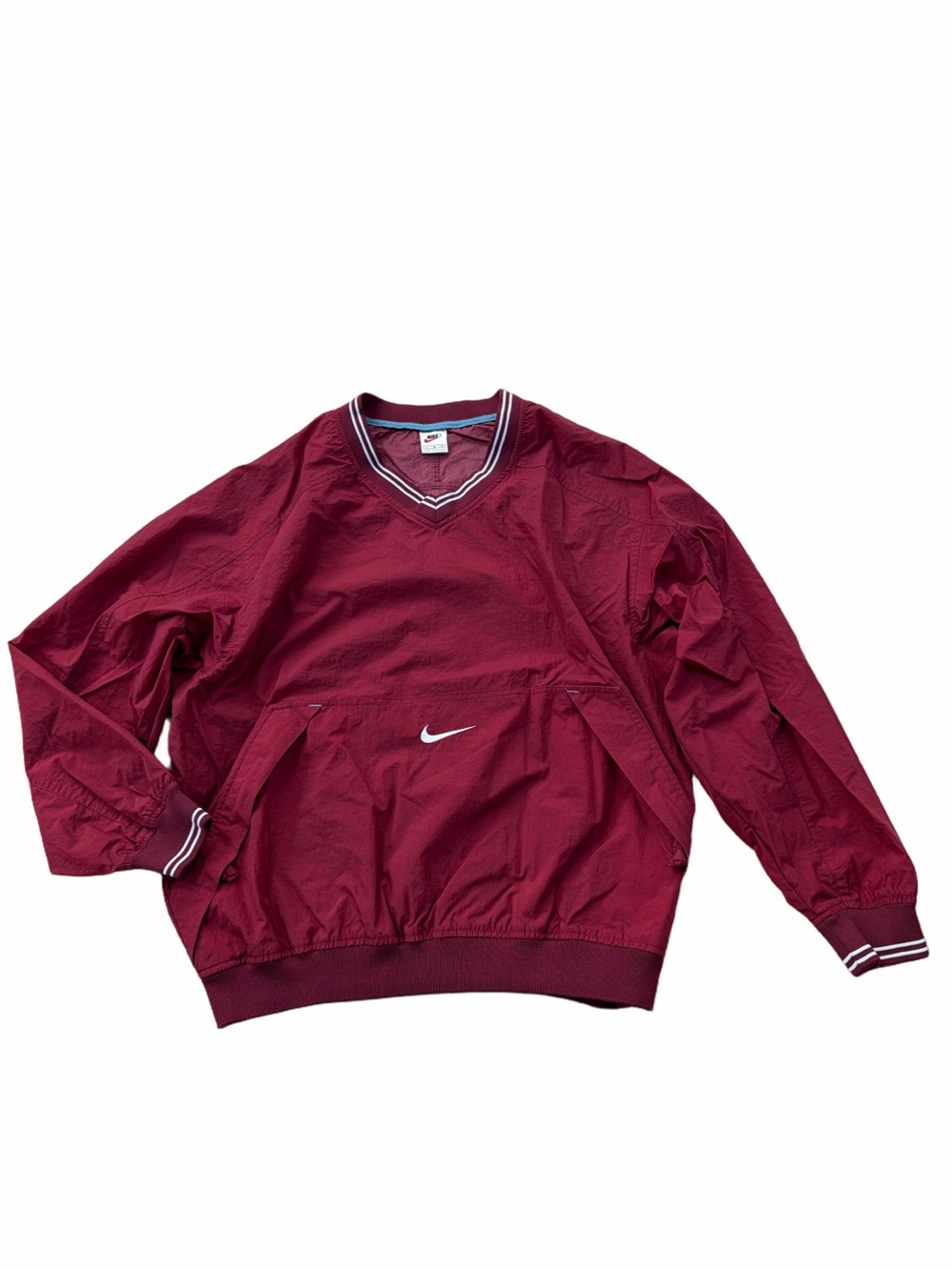Vintage 90s Nike Men’s Size Large Pullover V-Neck Windbreaker Maroon Y2K Pockets